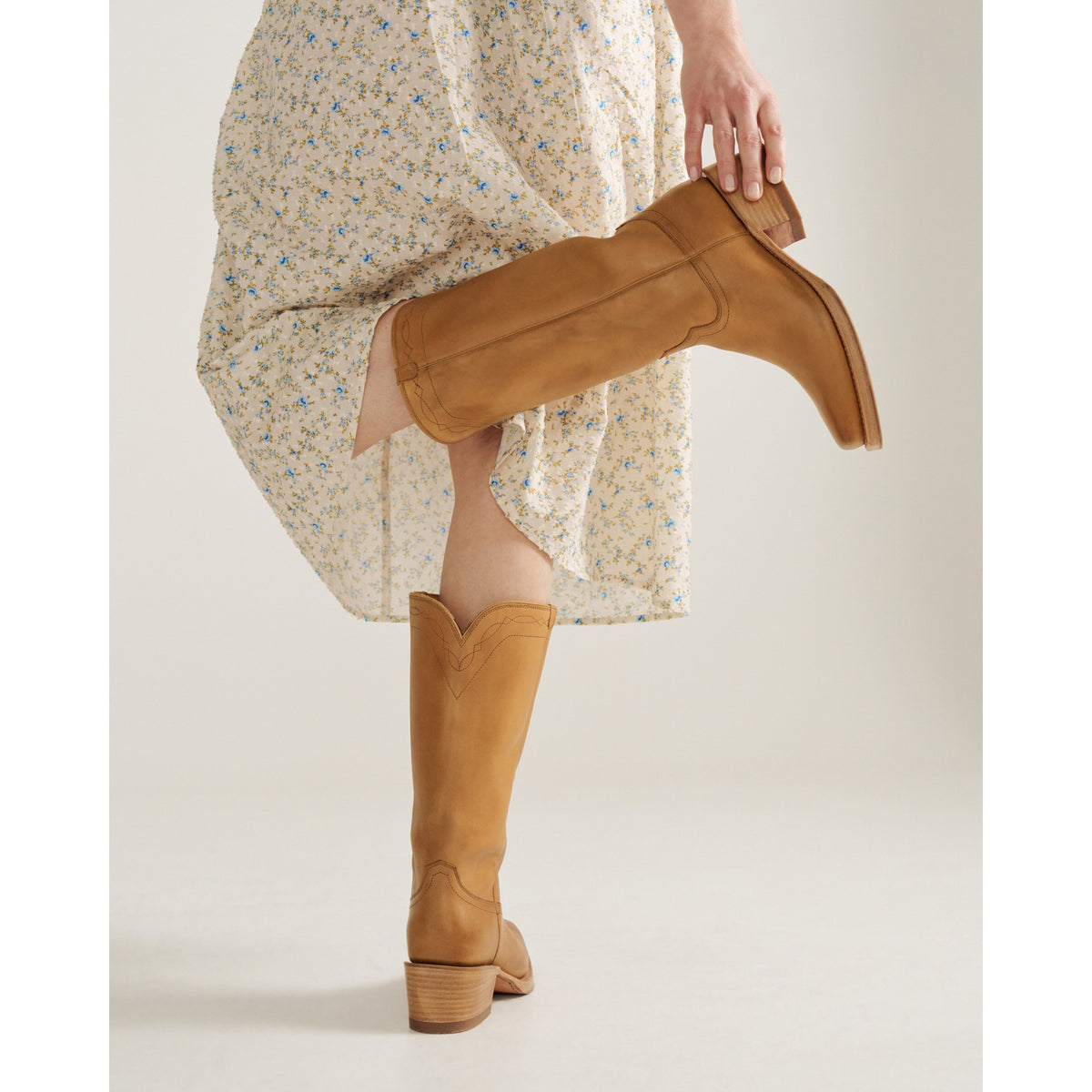 Tecovas Women's The Charlie Square Toe Western Boot, Camel Cowhide – lifestyle 3