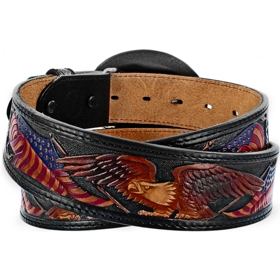 Leegin Tony Lama American Heritage belt style no. 50603 with leather strap and metal buckle, cowboy-inspired western belt.