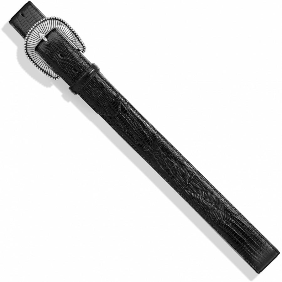 Tony Lama Lizard Dress Belt by Leegin, showcasing a sleek lizard leather belt with a polished buckle for formal wear.