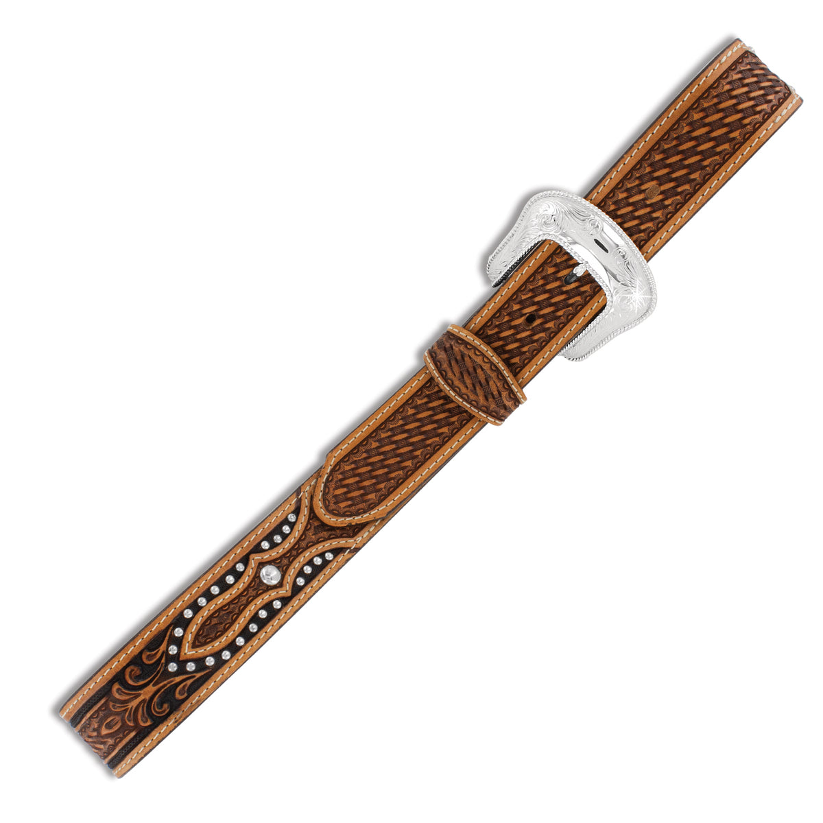 Leegin Tony Lama Ringo belt with decorative buckle, crafted from high-quality leather for western style and durability.