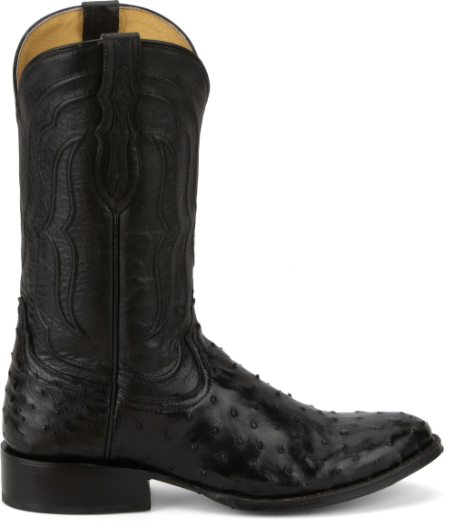 Tony Lama Men's Zony Black cowboy boots with 12-inch height and medium round toe, crafted in black leather for western style.