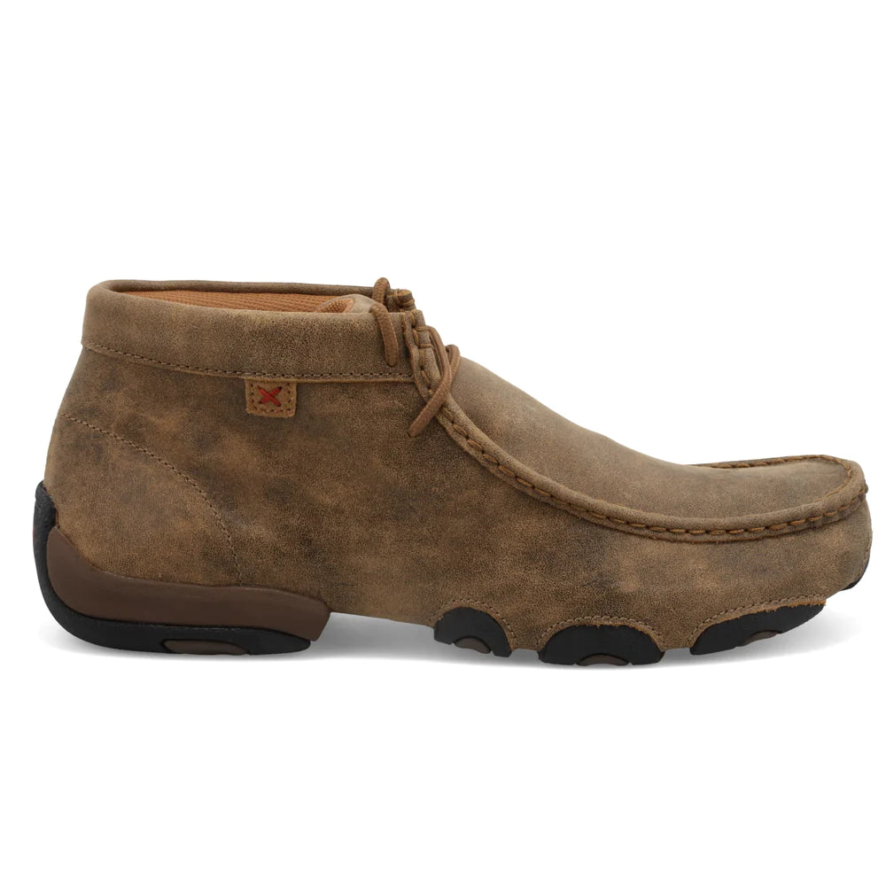 Twisted X men's Chukka driving moc in bomber style, casual shoes with leather upper and durable sole, designed for comfort and style.