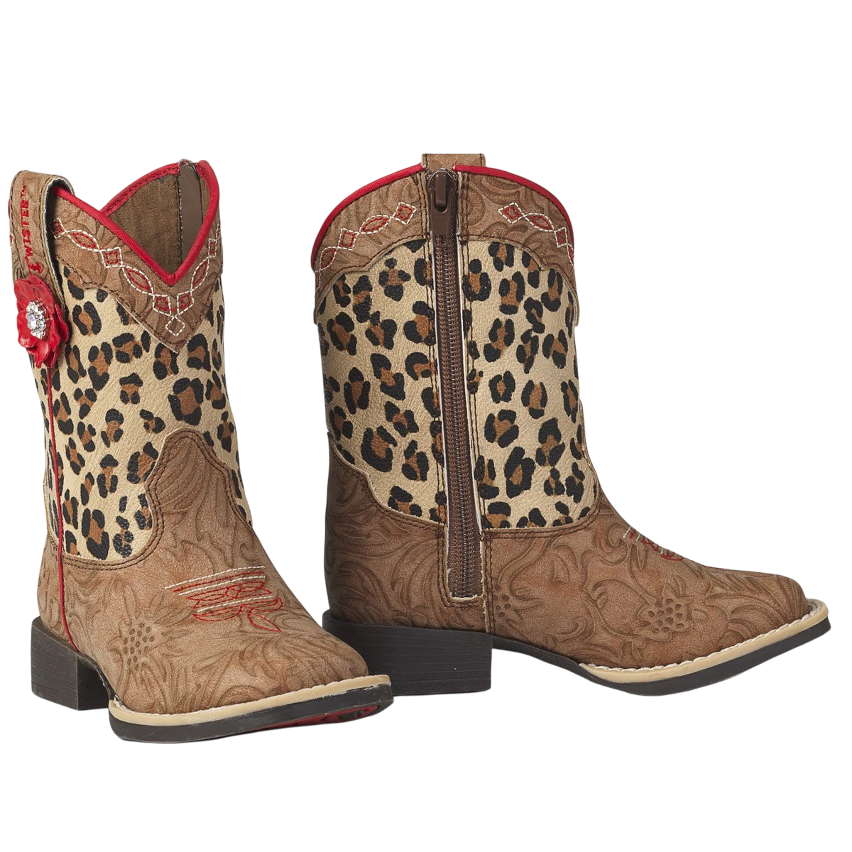 M&F Twister Avery toddler boots featuring tan leather with decorative stitching and a secure lace-up design for young children.