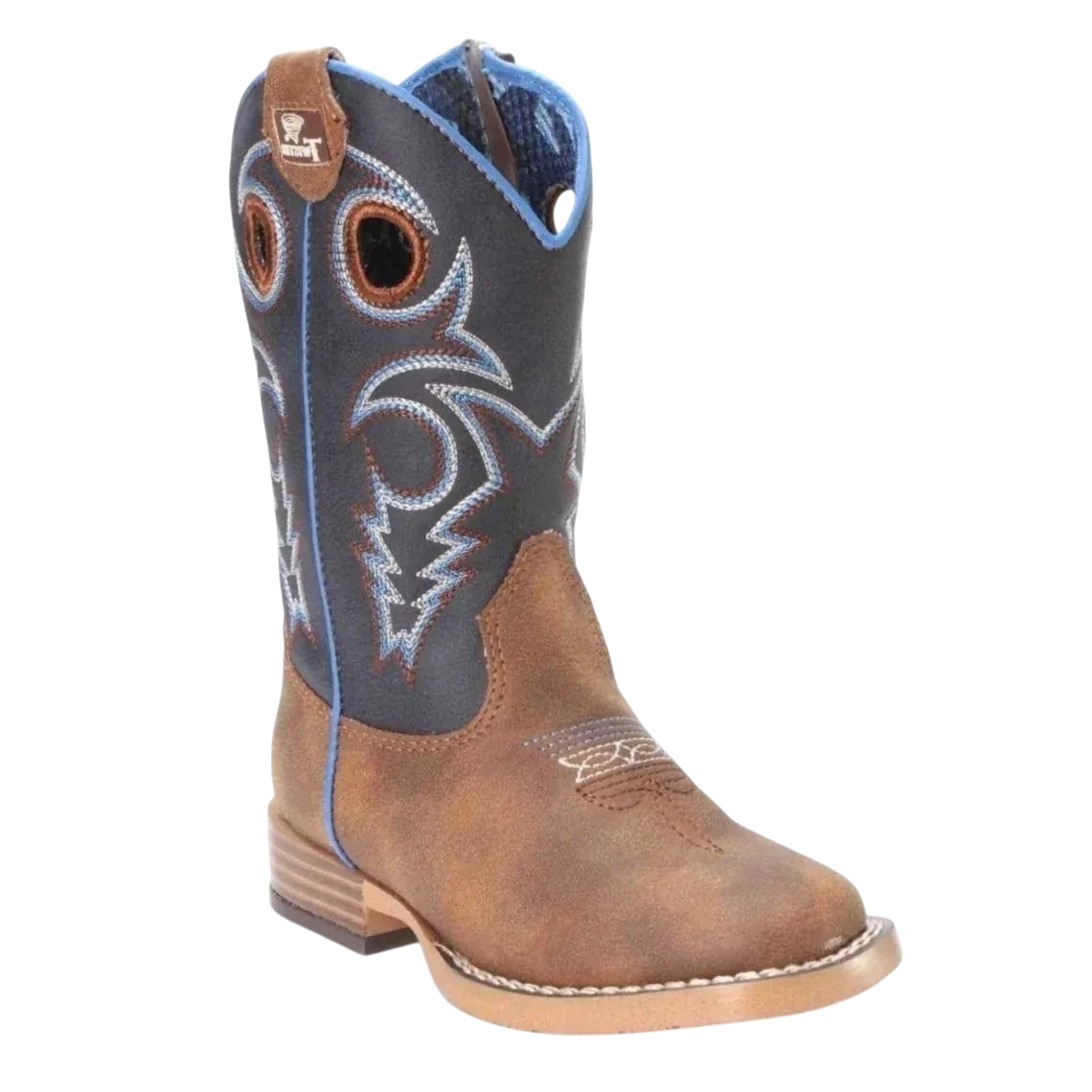 Kids' Twister Ben M&F children's boots showing navy blue boots with red accents and sturdy rubber soles.