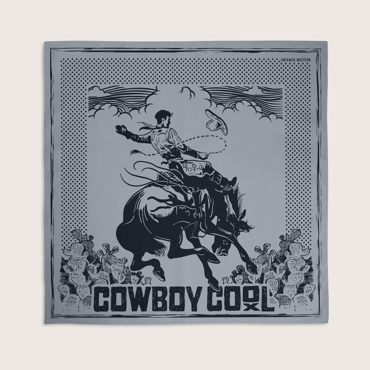 Cowboy Cool Untamed Western Bandana featuring bold southwestern patterns, made of soft fabric for western style and comfort.
