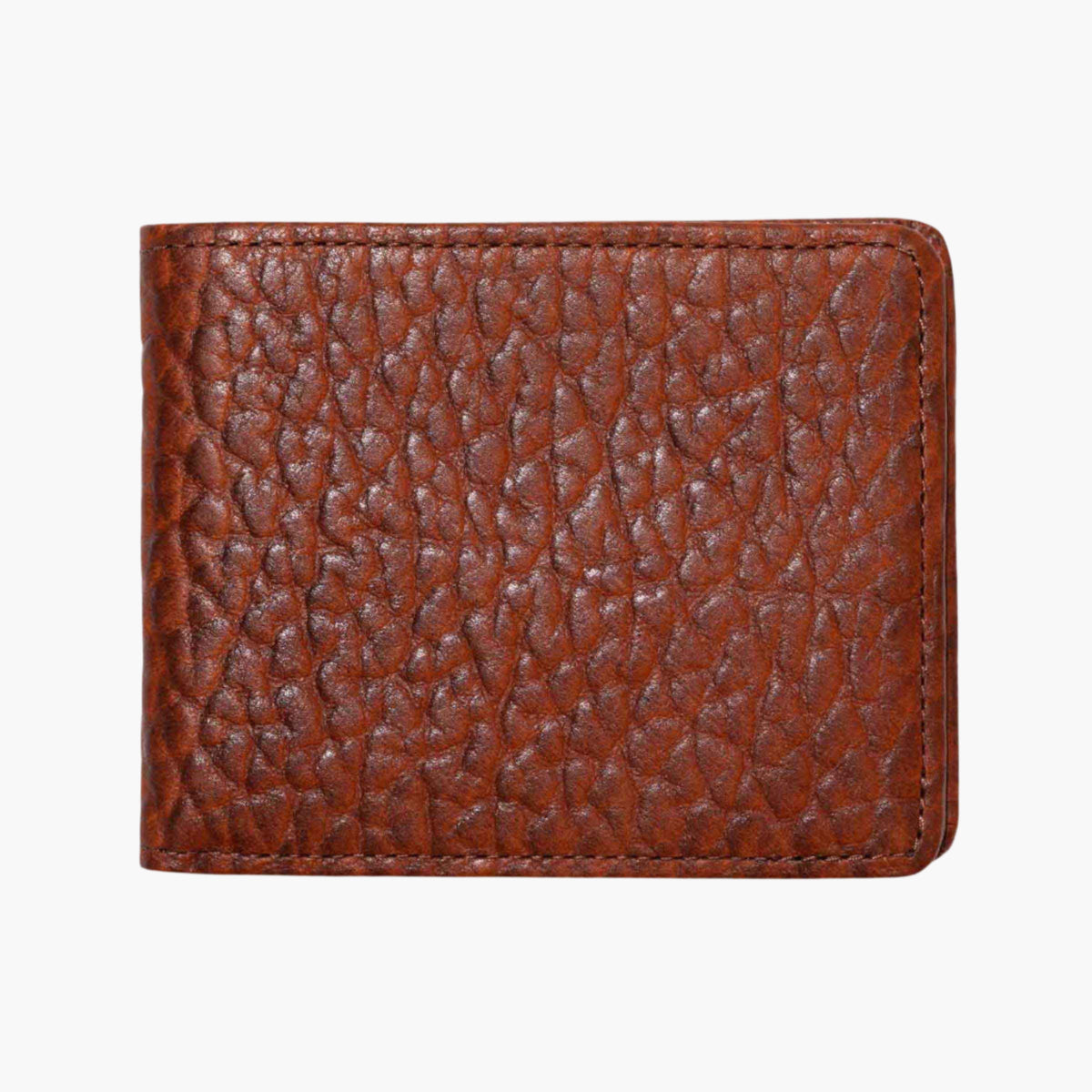 Lejon Belts Vintage Bison Peanut Wallet showing bi-fold leather design and textured bison leather exterior.