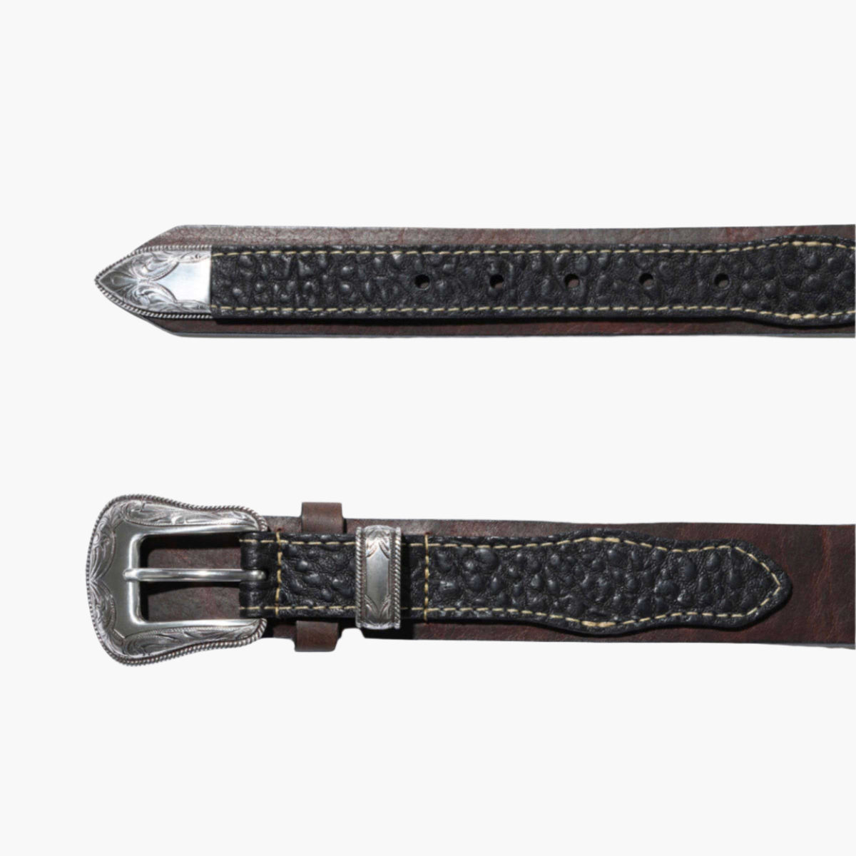 Lejon Belts Vintage Bison Ranger black leather belt, 1.5-inch width, featuring rugged design and classic buckle style.