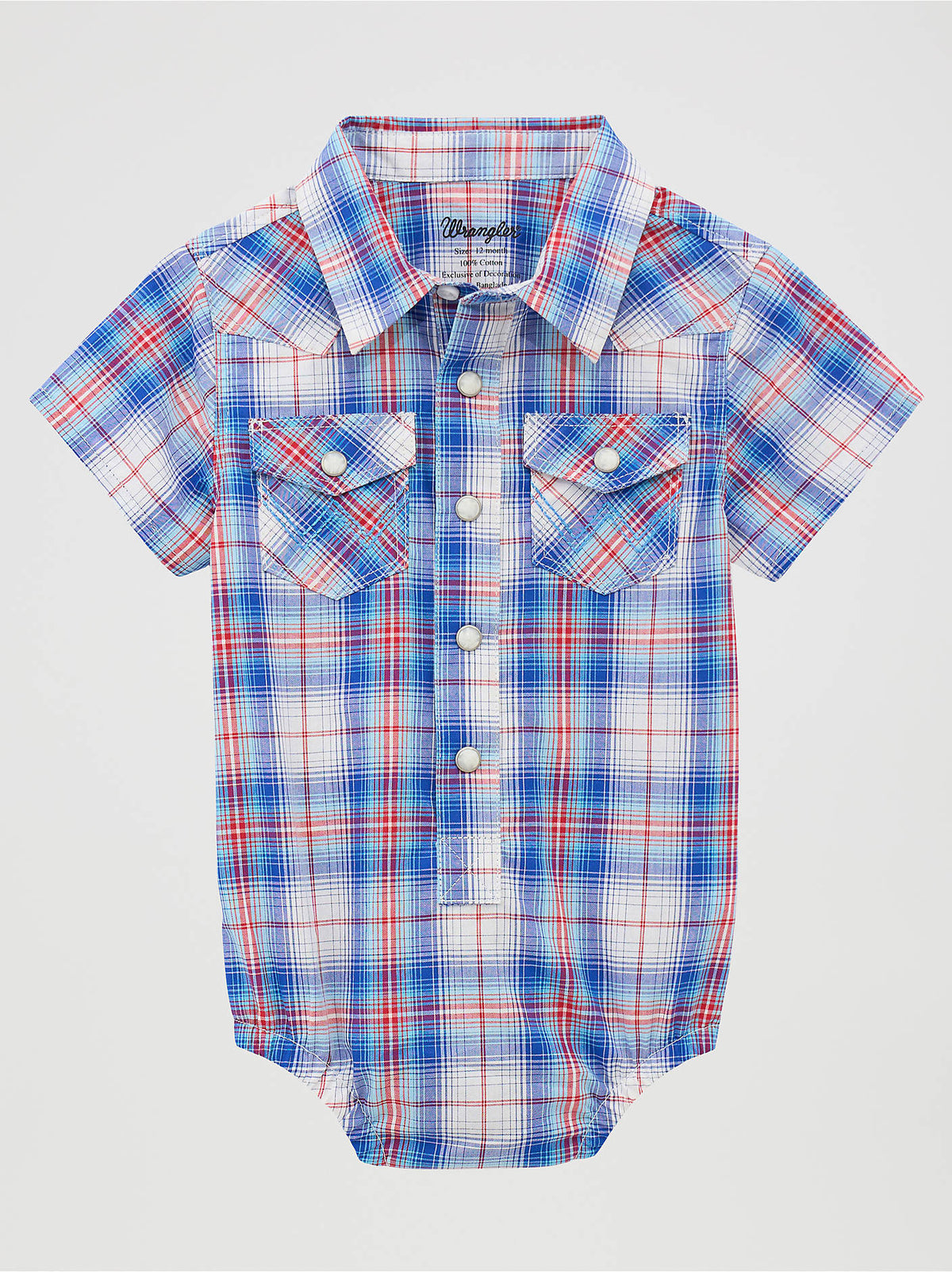 Wrangler Baby Boy Snap Bodysuit, Blue Plaid – front