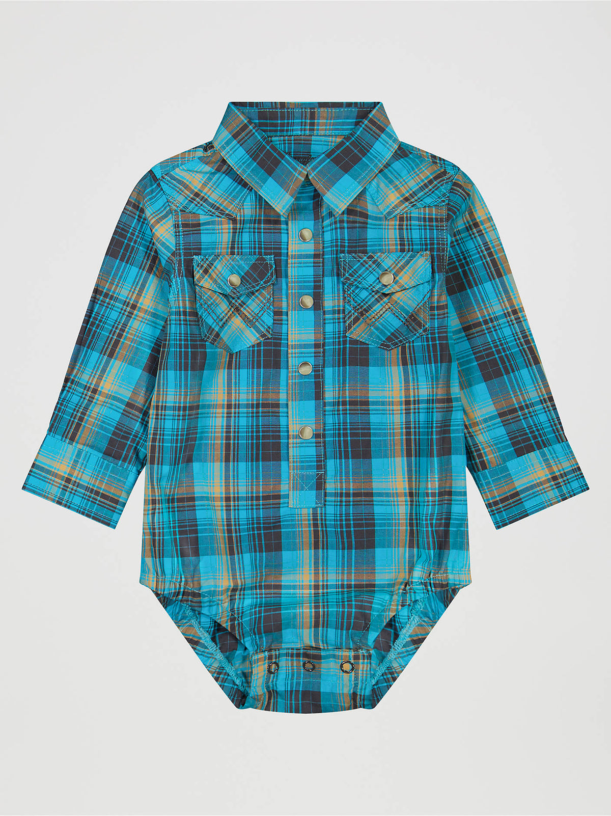 Wrangler Baby Boys Long Sleeve Western Snap Bodysuit - Lagoon - front view