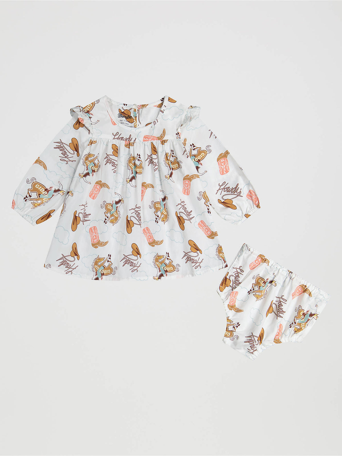 Wrangler Baby Girls Printed Ruffle Dress - White - front view