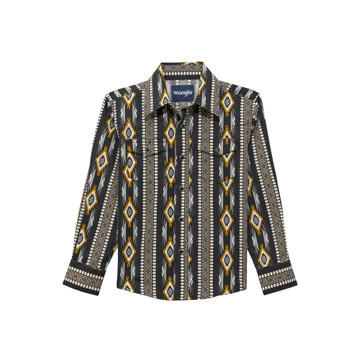 Wrangler Boys' Checotah long sleeve shirt in Crow Black, casual shirt with button closure and collar, suitable for boys.