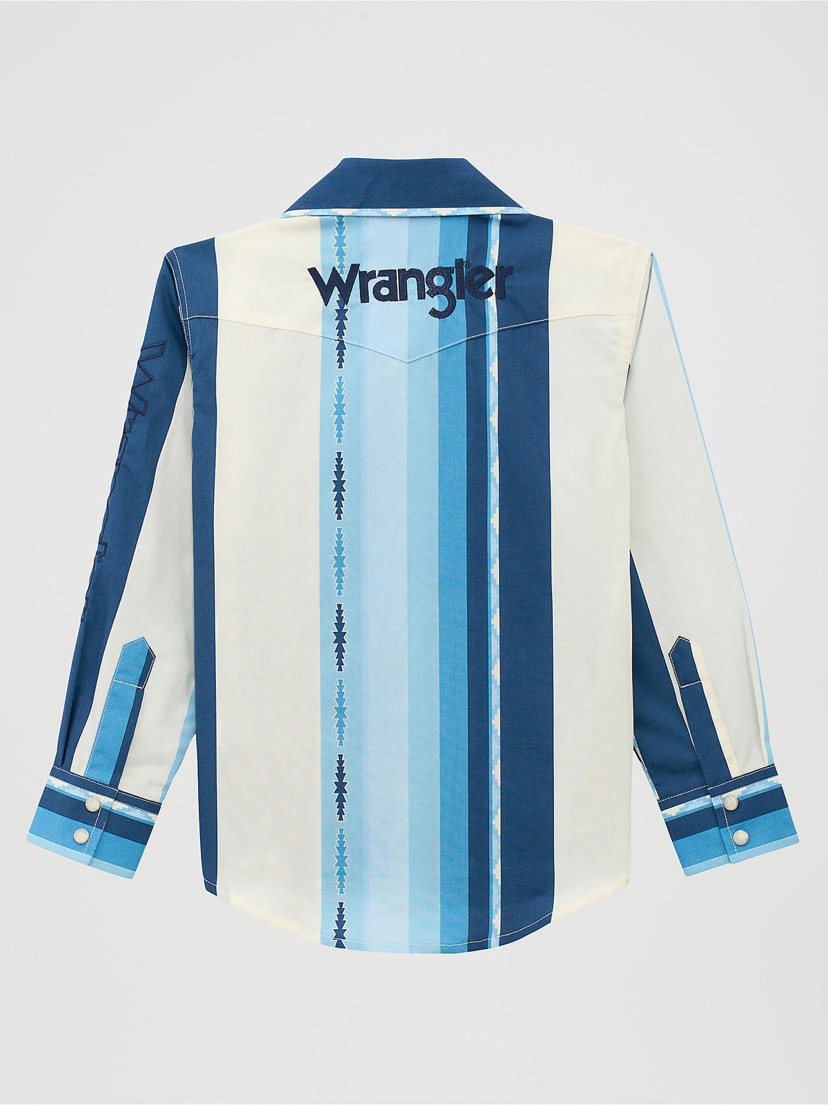 Wrangler Boys Logo Long Sleeve Snap Shirt, Blue Aztec Stripe – back