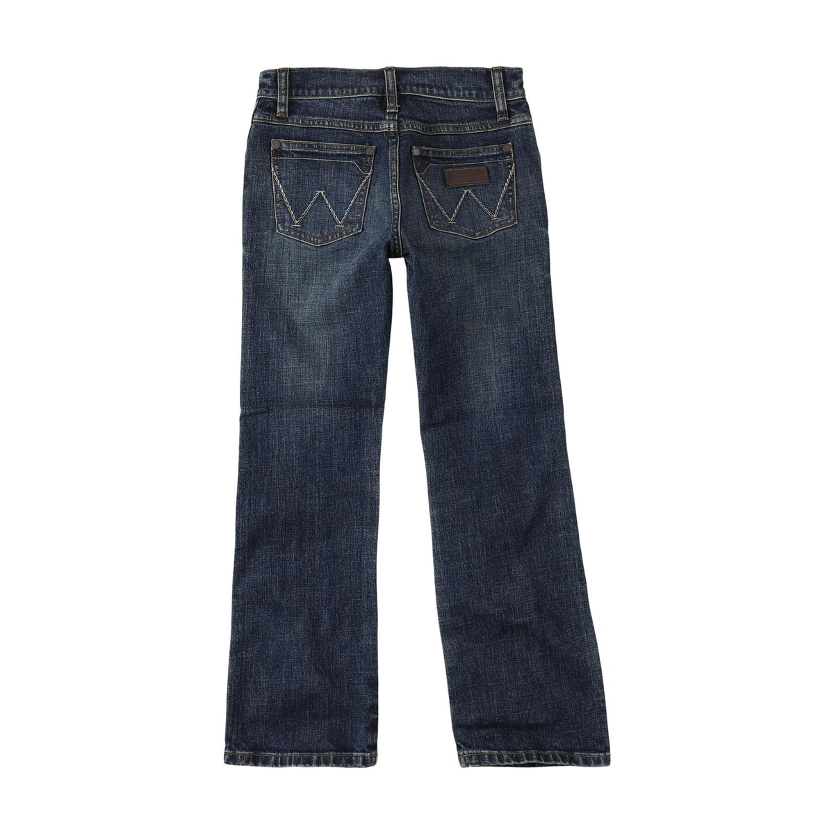 Wrangler Boys' Retro Slim Boot Jean in Layton style, showing blue denim with classic stitching and slim fit design.