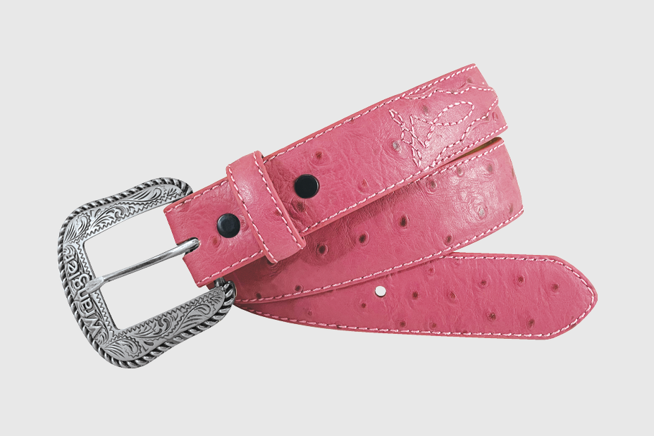 Wrangler Girls' Ostrich Print Belt, Pink – front