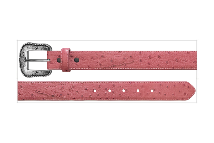 Wrangler Girls' Ostrich Print Belt, Pink – full length