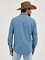 Wrangler Men's Authentic Cowboy Cut Work Shirt in stonewash denim, featuring a classic button-up design and durable workwear style.