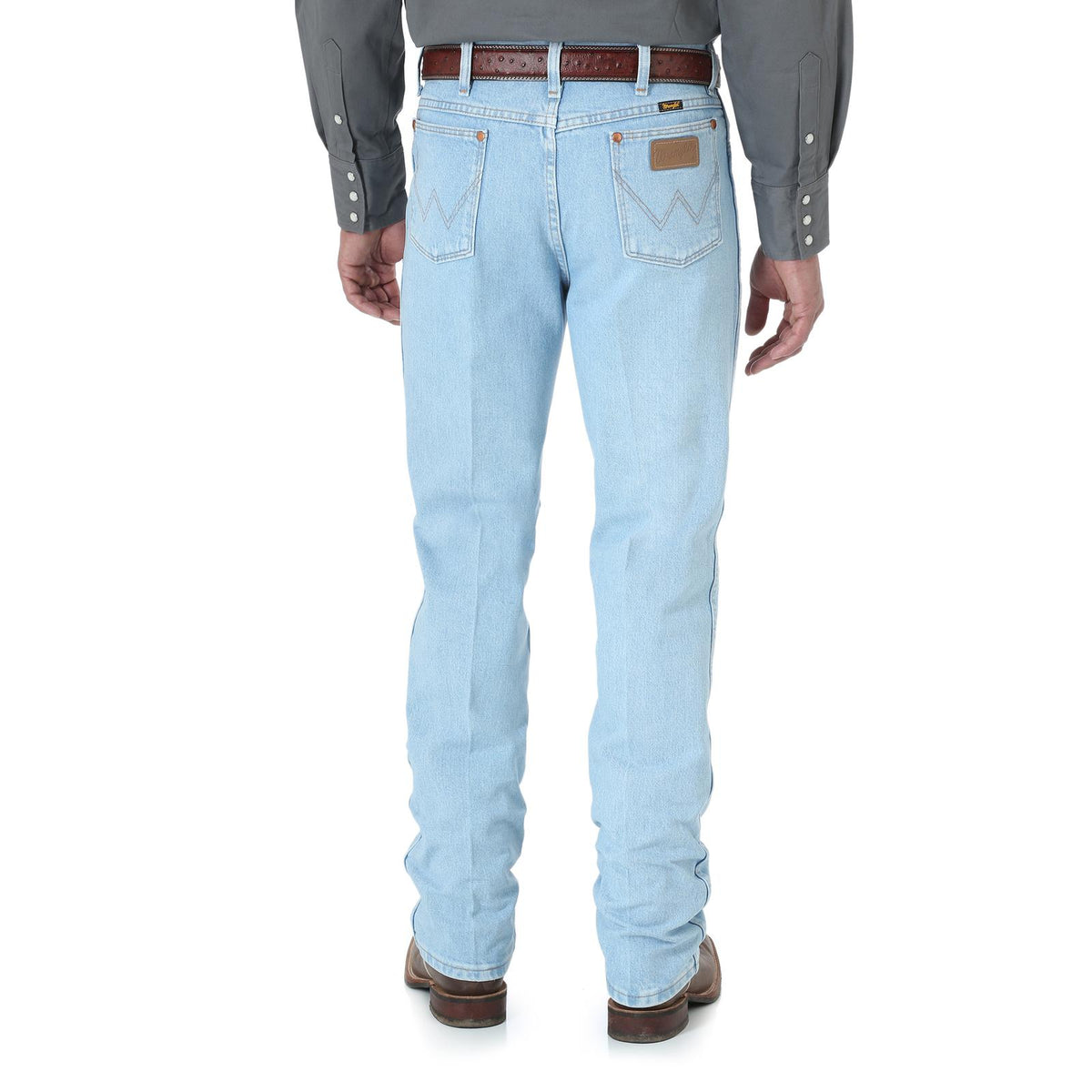 Wrangler Men's Cowboy Cut Slim Fit Bleach Jeans, showcasing classic denim with a slim fit design and distressed bleach finish.