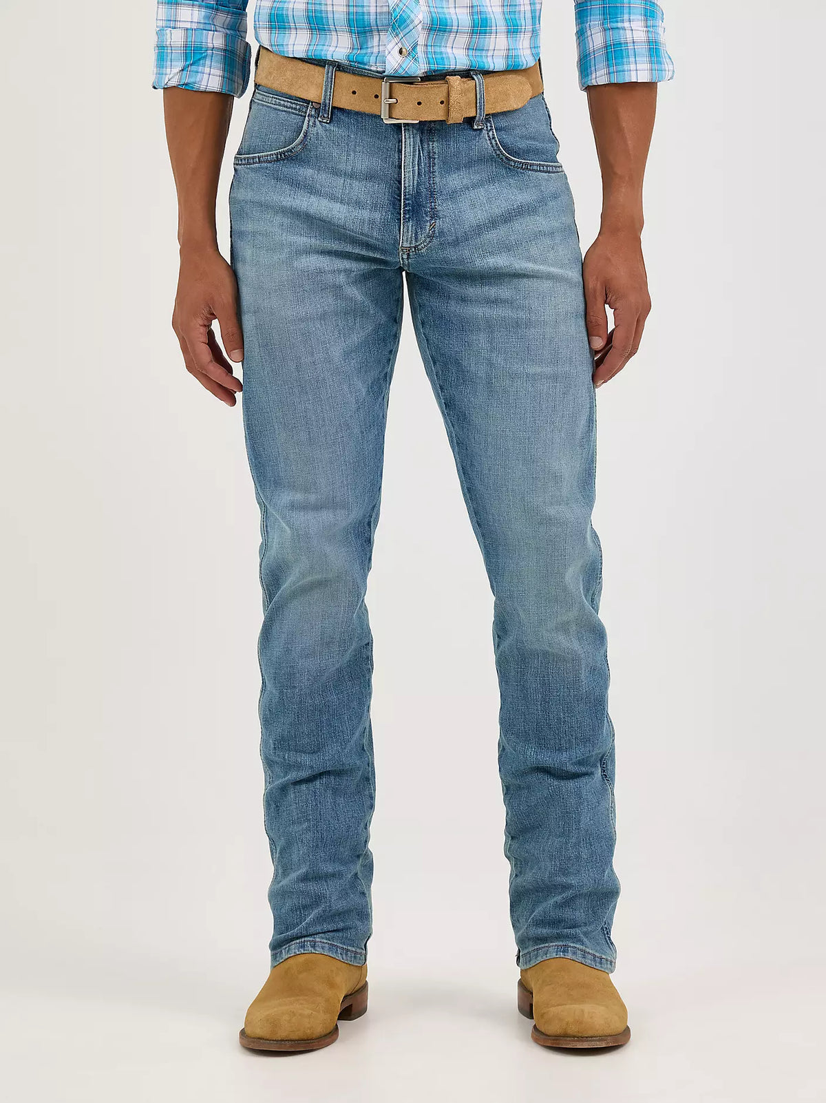 Wrangler Men's Retro Slim Straight Jeans in Jacksboro style, showcasing classic fit and denim texture.