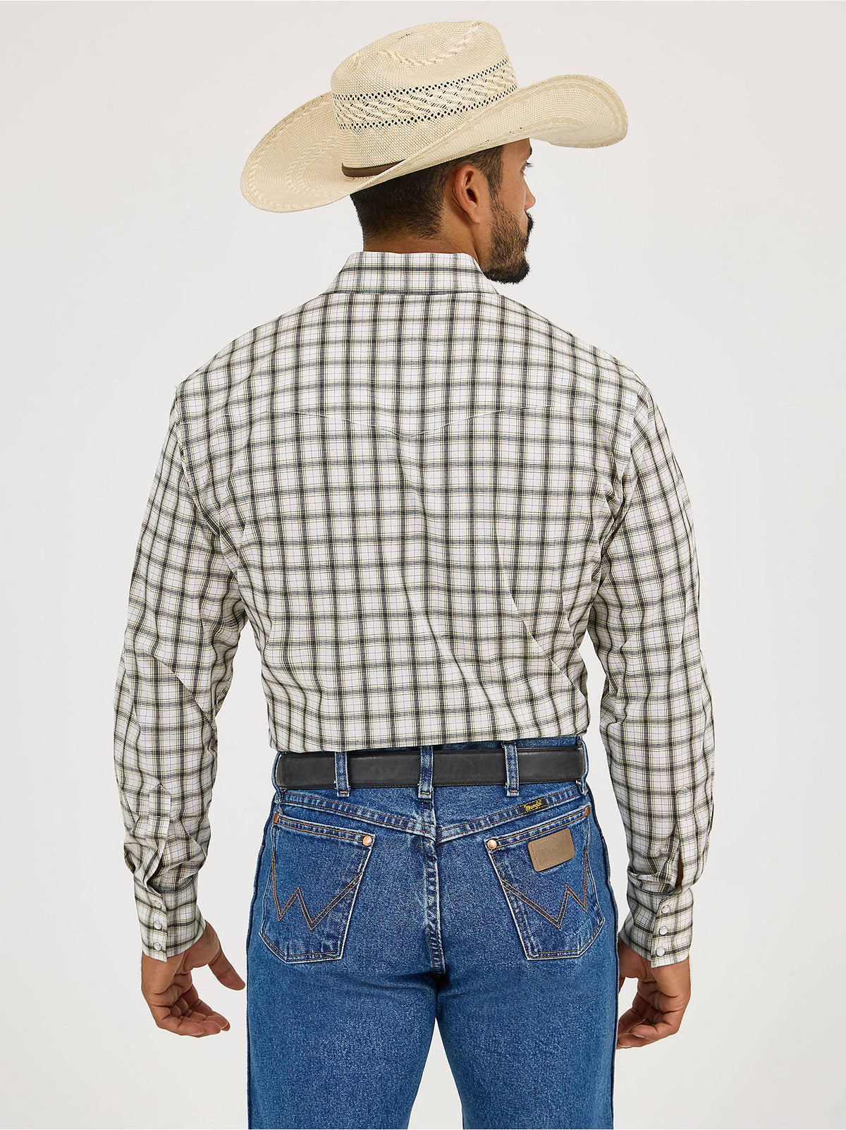 Wrangler Men's Wrinkle Resist Long Sleeve Shirt, Olive Plaid – back