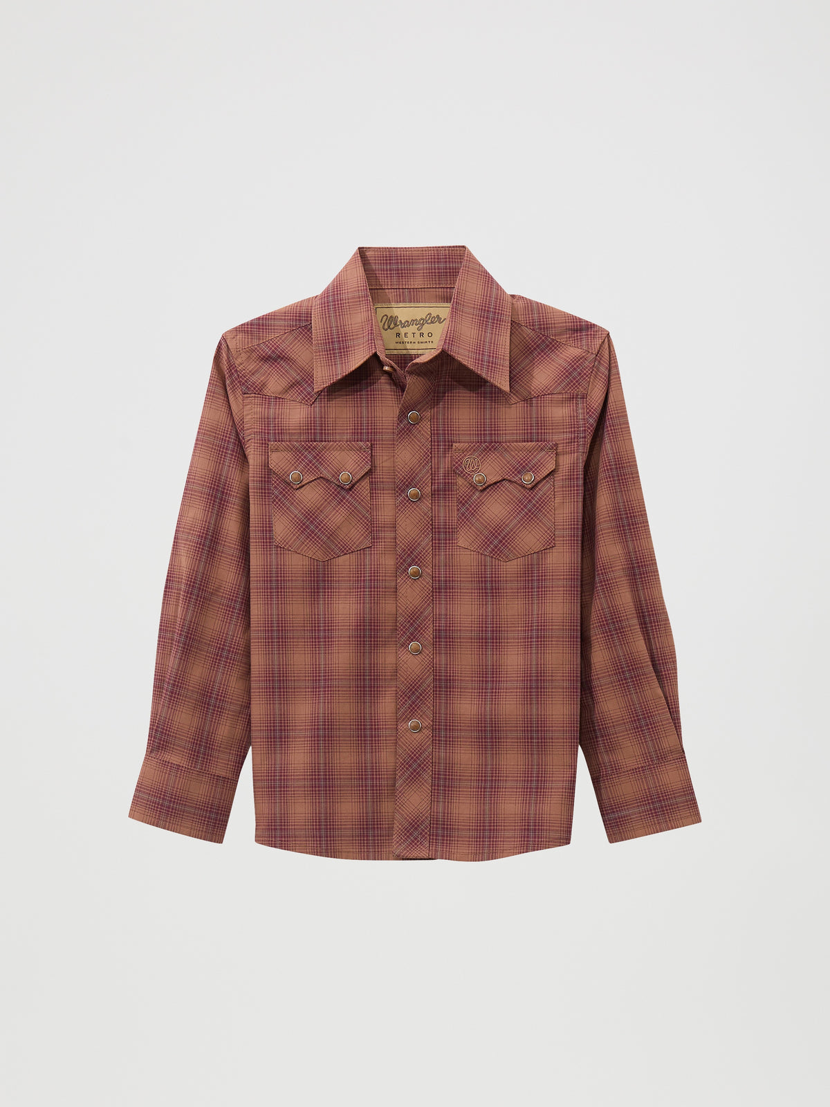 Wrangler Boys' Retro Long Sleeve Snap Shirt, Brown – front