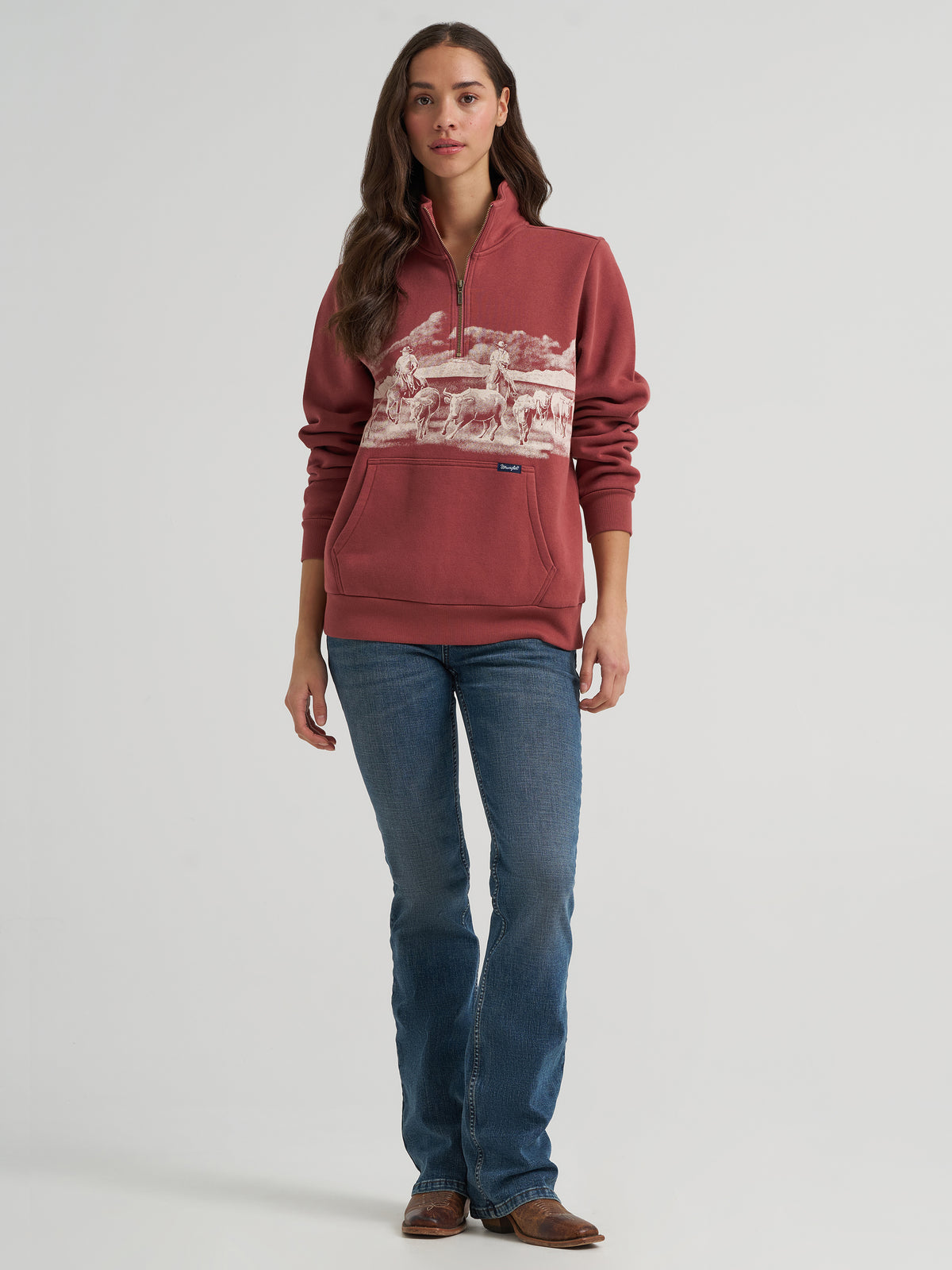 Wrangler Retro Women's Americana 1/4 Zip Sweatshirt, Rose – front