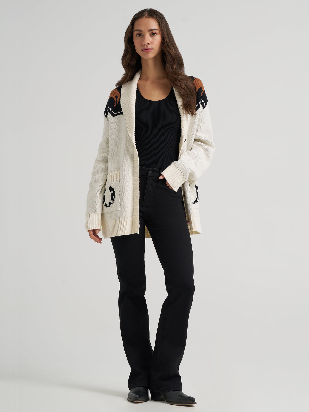 Wrangler Retro Women's Vintage Sweater Cardigan, White – front