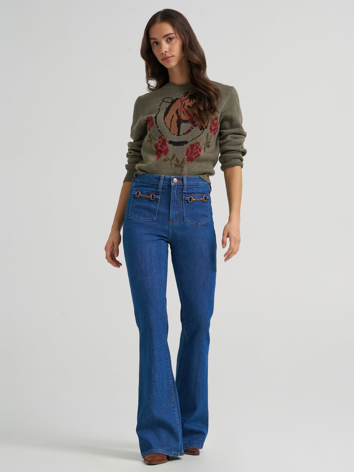 Wrangler Retro Women's Vintage Sweater Crew, Green – front