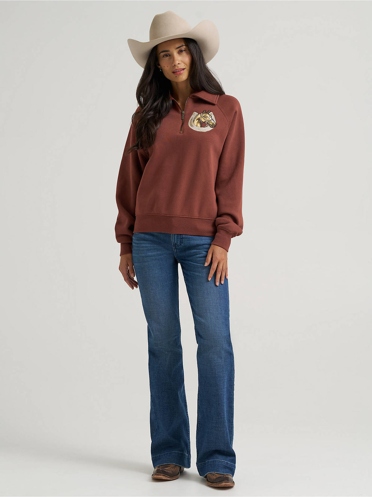 Wrangler Women's Horseshoe Collared Zip Pullover - Burgundy - alternate view 1