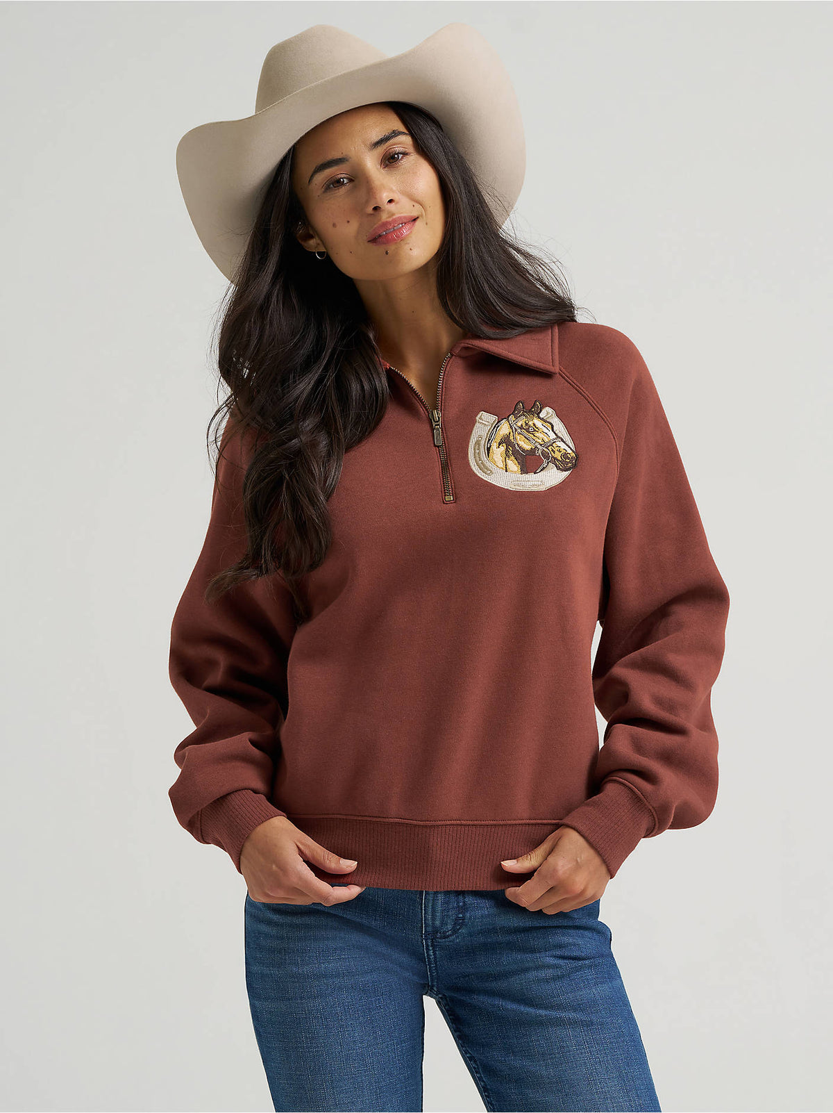 Wrangler Women's Horseshoe Collared Zip Pullover - Burgundy - front view