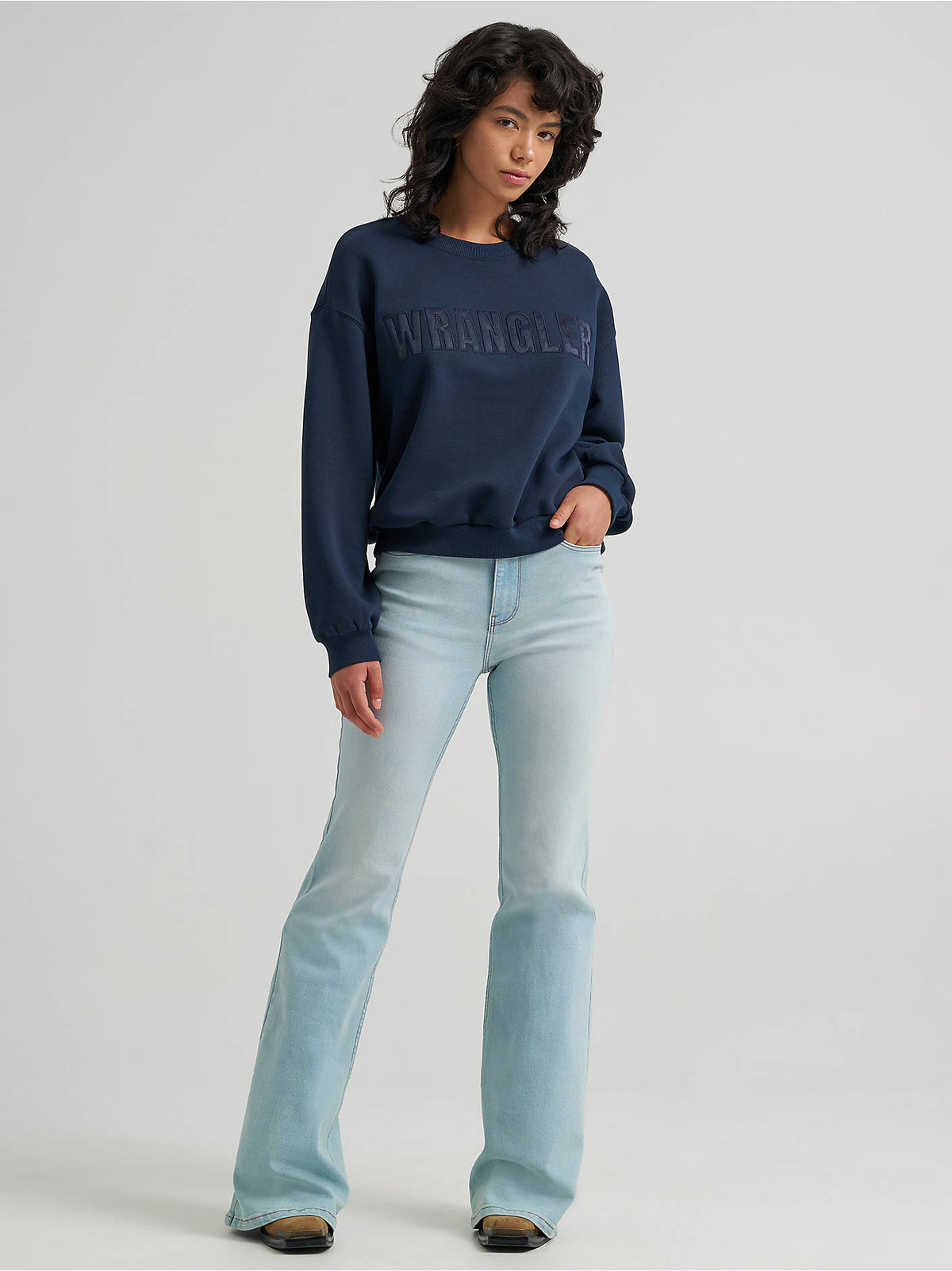 Wrangler Women's Logo Canyon Crew Pullover - Dark Sapphire - alternate view 3