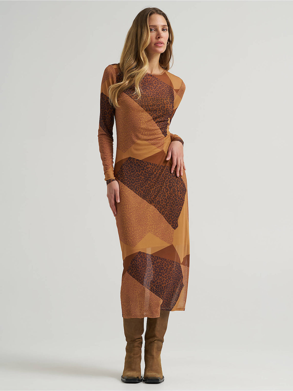 Wrangler Women's Mesh Overlay Maxi Dress - Brown - front view