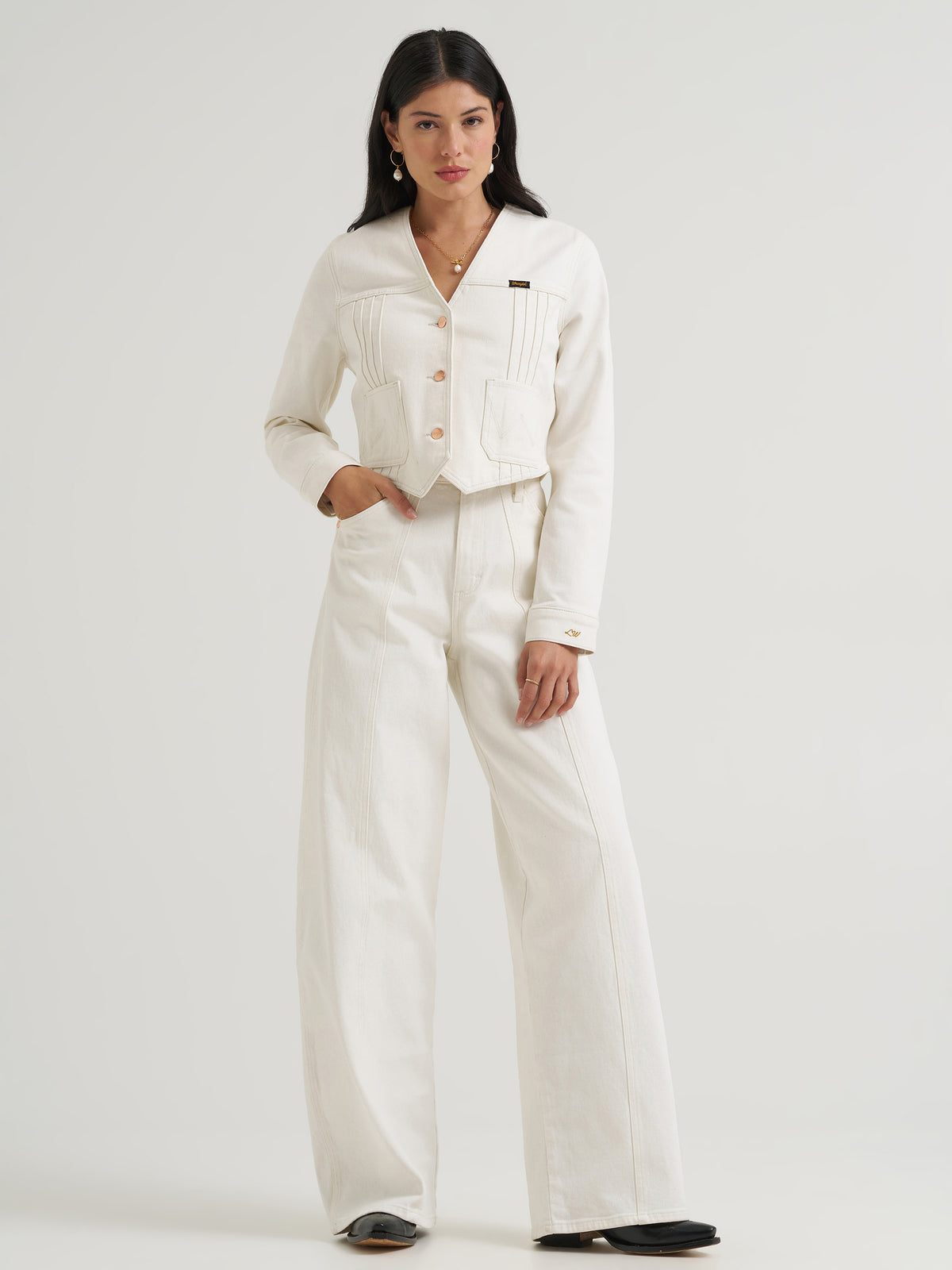 Wrangler Women's X Lainey Wilson Denim Top, White – front