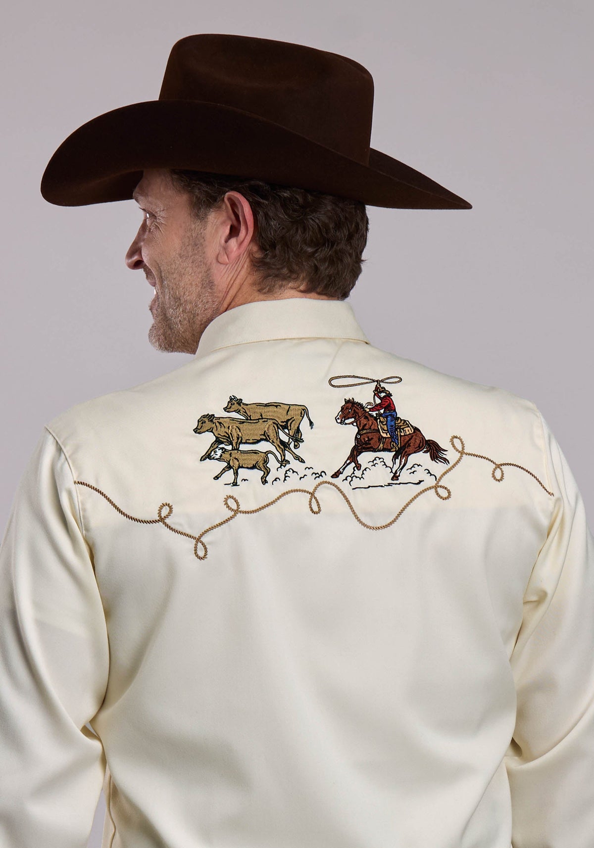 Roper Men's Poly-Rayon Twill Western Shirt - White - front view