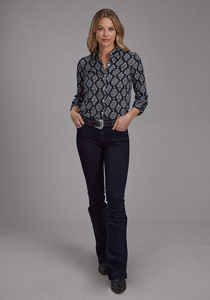 Roper Women's Black Ikat Print Western Blouse - view 2