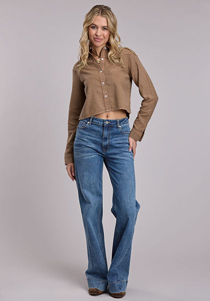 Roper Women's Cotton Twill Cropped Western Blouse - 03-050-0592-6165 BR - back