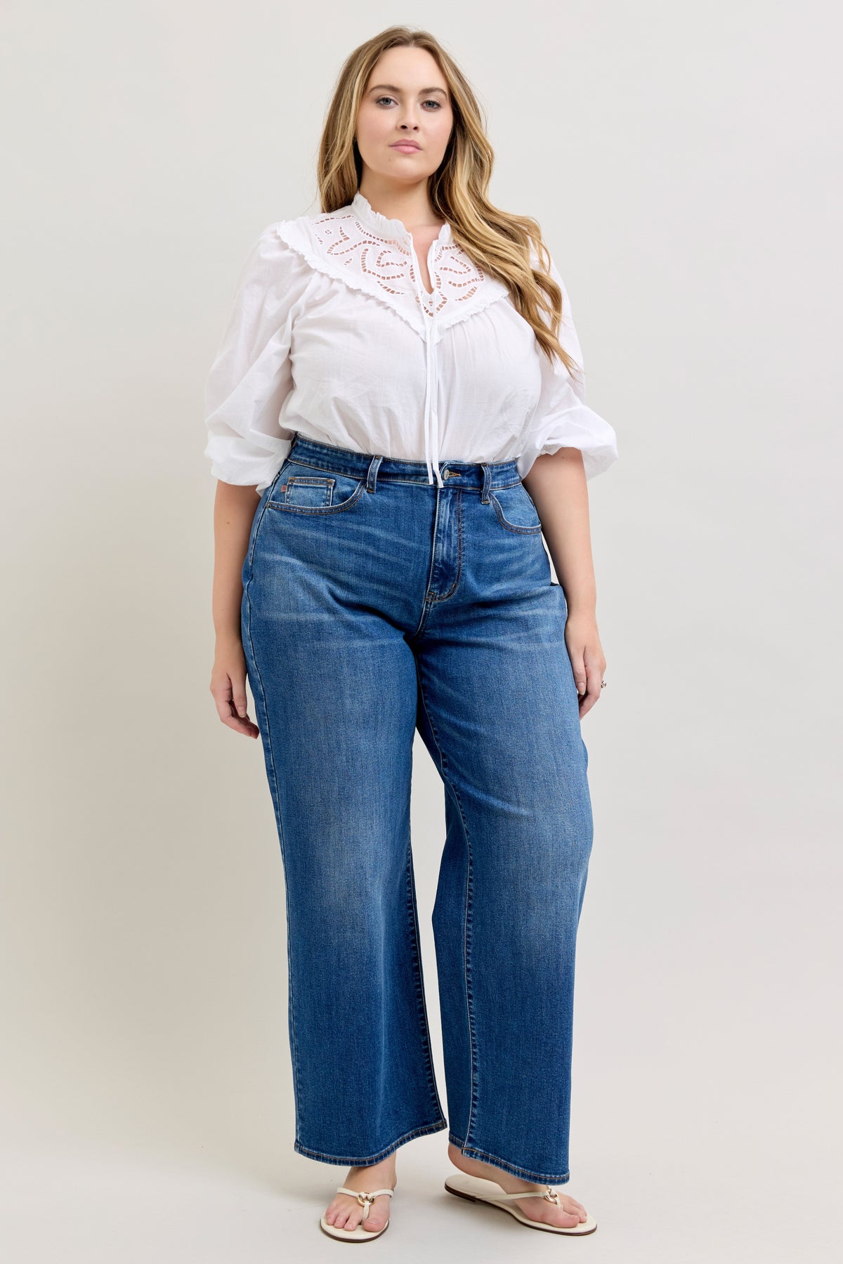 Judy Blue Wilhelmina high waist baggy jean in dark wash, plus size, front view