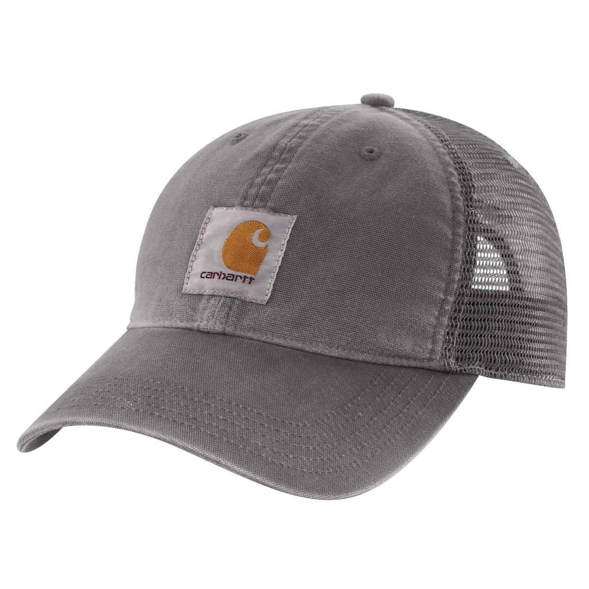 Carhartt Men's Canvas Mesh-Back Cap, Gravel – 3-4 front