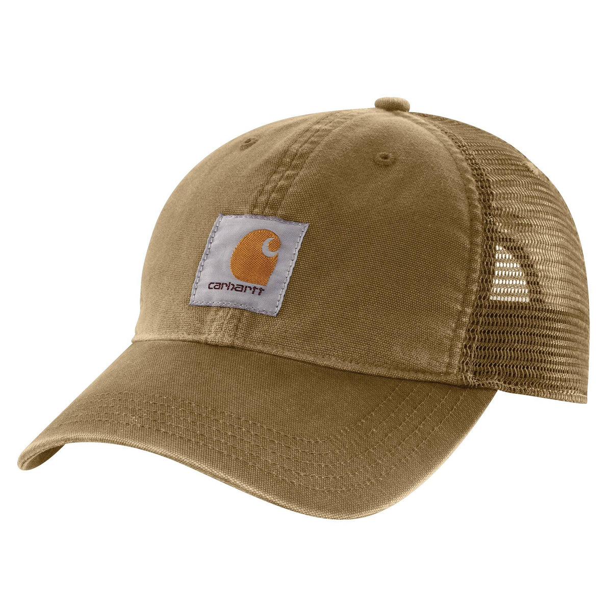 Carhartt Men's Canvas Mesh-Back Cap, Dark Khaki – 3-4 front