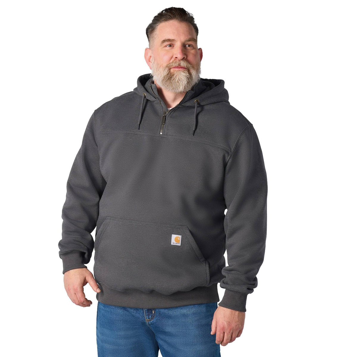 Carhartt Men's Paxton 1/4-Zip Sweatshirt, Carbon Heather – front, on model
