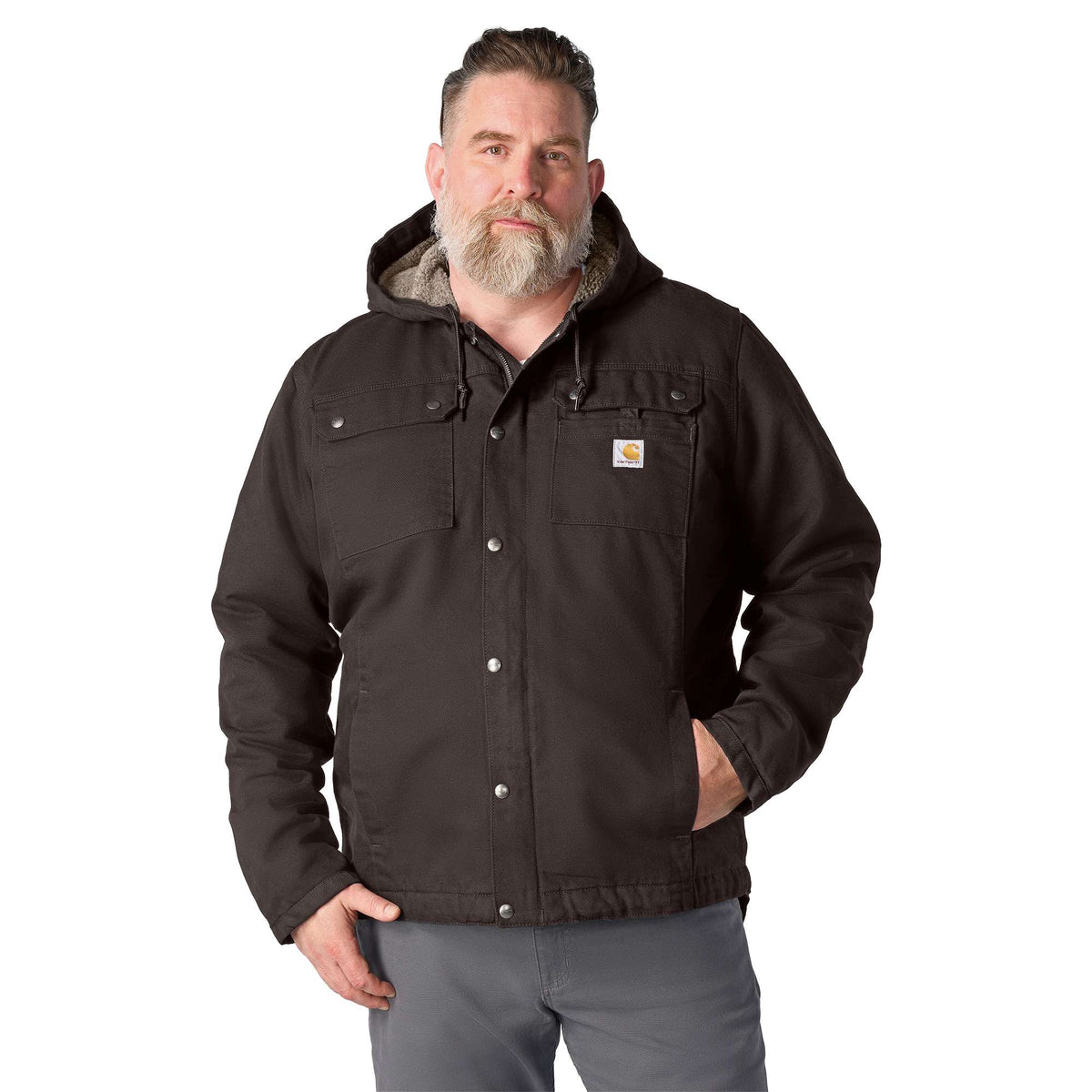 Carhartt Men's Bartlett Sherpa-Lined Utility Jacket, Dark Brown – front
