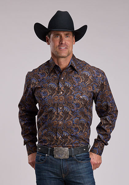 Stetson Men's Long Sleeve Shirt - Tobacco Paisley - 11-001-0425-1076 BR - front
