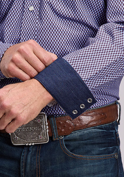 Stetson Men's Long Sleeve Shirt - Chocolate Diamonds - 11-001-0425-1077 BU - detail