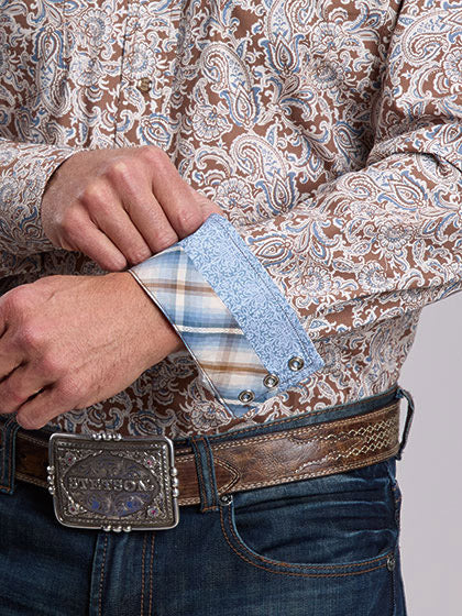 Stetson Men's Saddle Paisley Long Sleeve Western Shirt, Brown – cuff detail