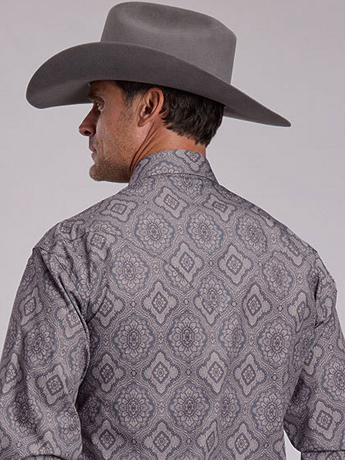 Stetson Men's Grey Medallion Paisley Long Sleeve Western Shirt, Grey – back