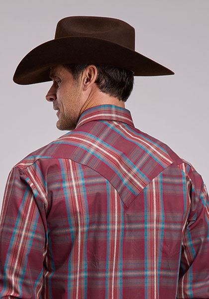 Stetson Men's Long Sleeve Shirt - Wine Dobby Plaid - 11-001-0478-1063 WI - back