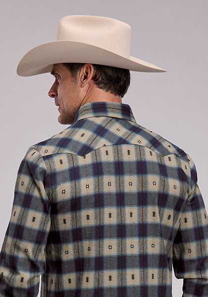 Stetson Men's Long Sleeve Shirt - Twill Dobby Check - 11-001-0478-1067 BU - back