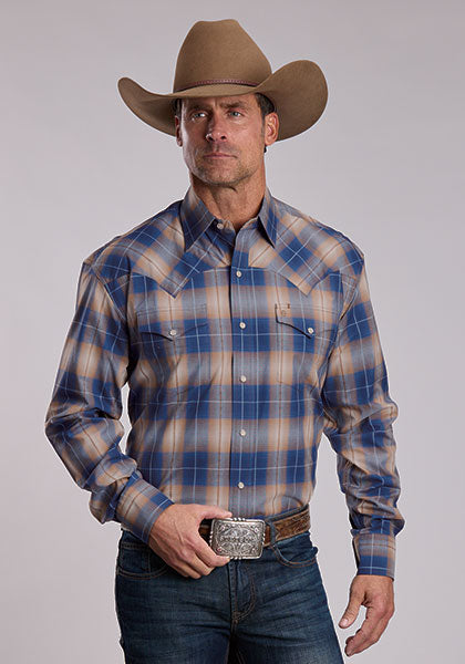 Stetson Men's Long Sleeve Shirt - Sundown Dobby Plaid - 11-001-0478-6071 BU - front