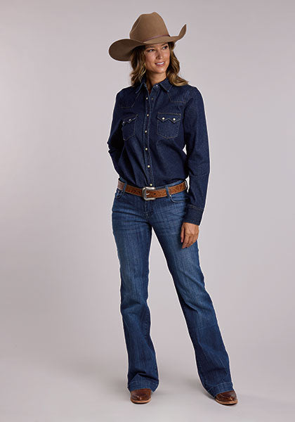 Stetson Women's Blue Raw Denim Snap Blouse - view 2