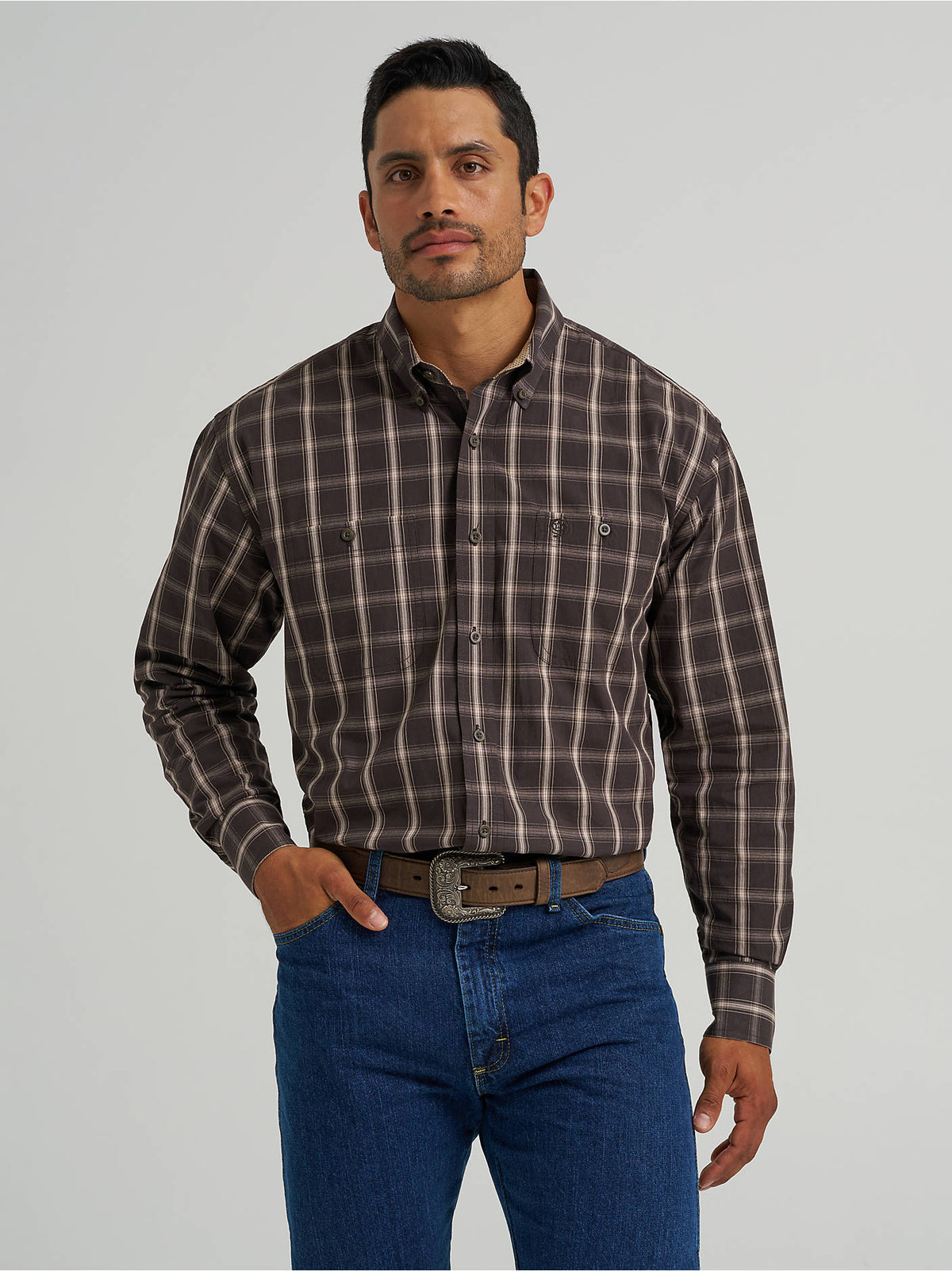 Wrangler Mens Brown Plaid 112368208 - view 1