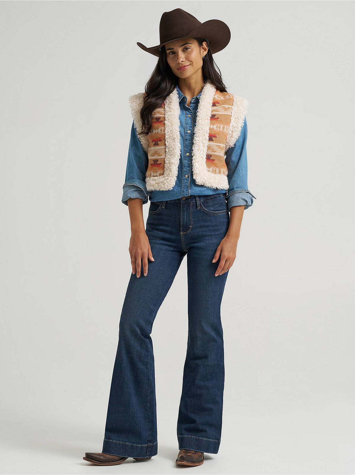 Wrangler Women's Sherpa Lined Jacquard Vest - Tan - alternate view 1